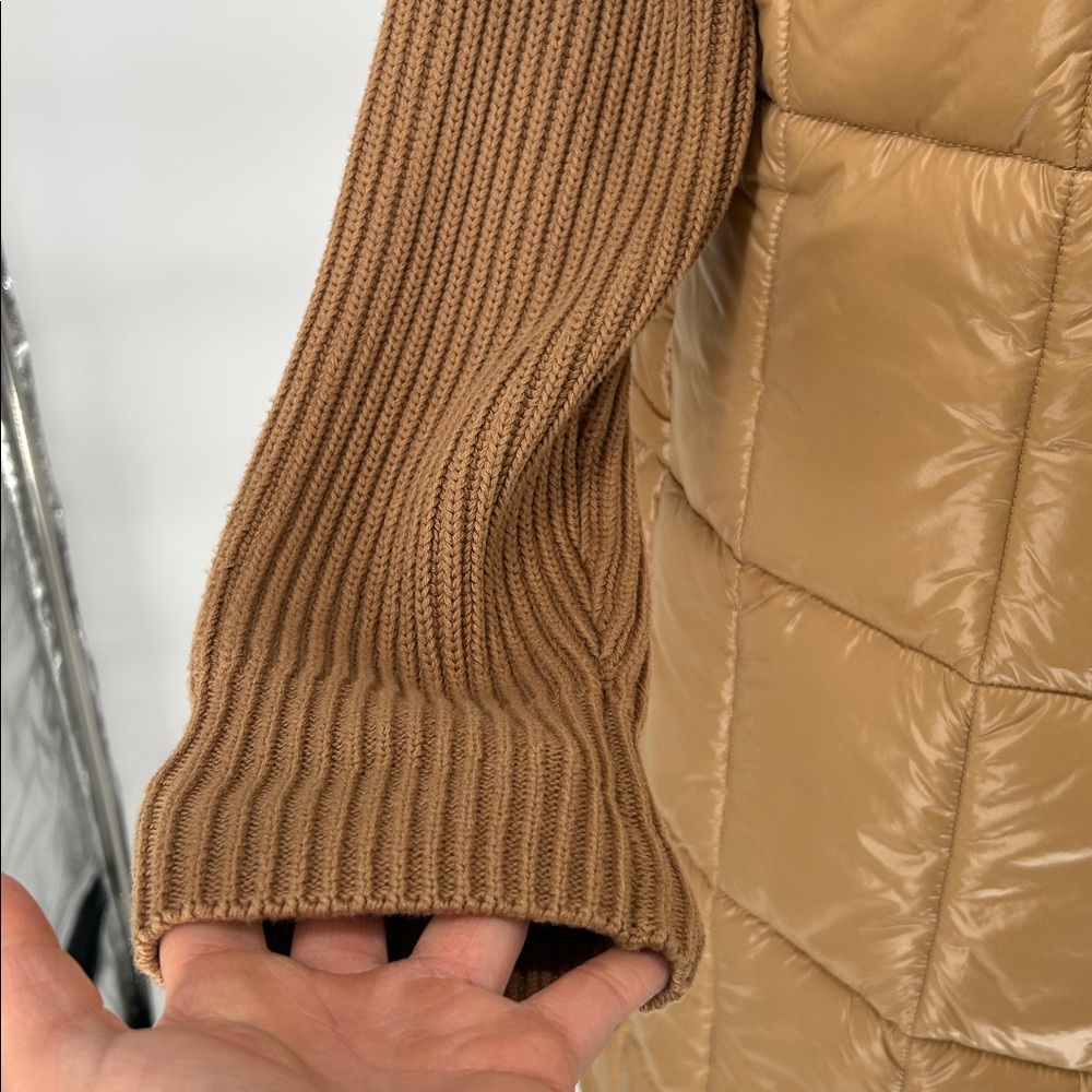 Varley  Mayten Knit Brown Puffer Jacket with Ribbed Sleeves Size Small, - Picture 8 of 15